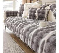 Bezugetop Thick Rabbit Plush Sofa Cover 1 2 3 Seater, Non Slip Sofa Covers, Sofa Slipcovers, Fluffy Couch Cover, Sofa Cover L Shape Furniture Protector for Living Room, Light gray A, 90 * 160cm