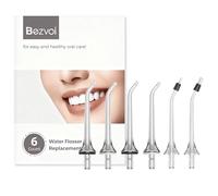 Bezvoi Replacement Tips only Compatible with Bezvoi Y207/Y215 Water Flossers, 4 Pcs Jet Tips+1 Pcs Orthodontic Braces Tip+1 Pcs Periodontal Tip, Flosser Refill Replacement Heads (6 Tips)