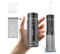 Bezvoi Water Flosser Cordless Travel, Mini Oral Irrigator with Telescopic Water Tank, 5 Modes, 6 Jet Tips, IPX7 Waterproof Electric Portable Water Teeth Cleaner Picks for Braces Bridges Care