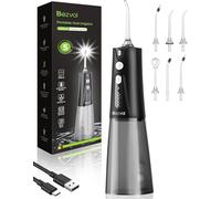 Bezvoi Water Flosser for Teeth Cordless: Oral Irrigator with 5 Modes, 300ML Water Tank IPX7 Waterproof Electric Tooth Cleaner, Water Floss with 6 Tips for Dental Care Cleaning, Black