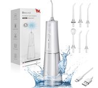 Bezvoi Water Flosser for Teeth Cordless: Oral Irrigator with 5 Modes, 300ML Water Tank IPX7 Waterproof Electric Tooth Cleaner, Water Floss with 6 Tips for Dental Care Cleaning, Ivory
