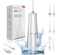 Bezvoi Water Flosser for Teeth Cordless: Oral Irrigator with 5 Modes, 300ML Water Tank IPX7 Waterproof Electric Tooth Cleaner, Water Floss with 6 Tips for Dental Care Cleaning, White