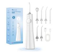 Bezvoi Water Flosser for Teeth Cordless: Professional Oral Irrigator LED Display 5 Modes, 300ML Water Tank, IPX7 Waterproof Electric Tooth Cleaner, Water Floss with 6 Jet Tips for Home Travel, White