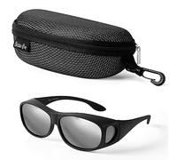 BEZZEE PRO Silver Polarised Fit Over Glasses Sunglasses with Case - UV400 Protection Anti-Glare Wrap Around Eyewear - Fit Over Prescription Glasses Suitable for Fishing and Golf - for Men & Women
