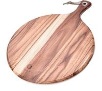 BF BILL.F SINCE 1983 Acacia Wood Pizza Peel/Cutting Board/Serving Tray,Pizza Paddle Spatula Round Transfer Tray Baking Shovel Cake Lifter for Moving Pizza, Cookies, Cakes, Bread, 15.98X11.61X0.5 inch
