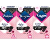 BF Black Normal Panty Liners, 3 Packs of 21, 63 Total Liners, Comfortable, Discreet Protection, Breathable, Daily Freshness, Secure Fit, Odour Control, Soft and Flexible