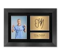 BF Erling Haaland Autograph Manchester City Signed Photo Printed Gifts Man City A4 Printed Autograph Photo Memorabilia Reproduction Print Picture Display Black Frame No123