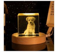 BF-KitchRelic Crystal Photo Personalized, Customized Pictures Etched Engraved in Glass Heart Shape with LED Light Wood Base, Custom Family Crystal Unique Memorial Gift (square)