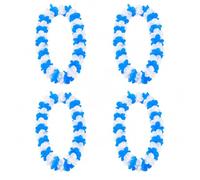 BF Souvenirs 4 pcs Hawaiian Flower Chain White/Blue with 30 Large Flowers - Beach Party Carnival Theme Summer Party Wedding Birthday, Satin flowers