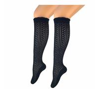 BF Souvenirs Elegant women's traditional knee socks, crochet look, made of mercerised cotton, dirndl stockings with hand-linked lace for wedding, Oktoberfest, Oktoberfest and folk festival, black, 35