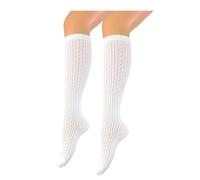 BF Souvenirs Elegant Women's Traditional Knee Stockings - Dirndl Stockings - Crochet Look - Hand-Linked Lace - Wedding, Oktoberfest, Folk Festival Costume - White, 39-42