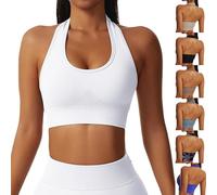 BFACCIA Sports Bra for Women Seamless Padded Activewear Halter Neck Bralette Mid Impact Support Tops Vest Without Underwire Camisole for Fitness Gym Yoga Running White