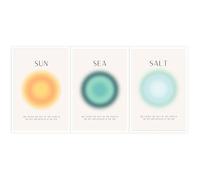 BFADMN Sun Salt and Sea Aura Posters Coastal Canvas Wall Art Minimalist Beach Prints Trendy Ocean Beachy Colorful Abstract Aura Mind Body Soul Aesthetic Decor Bedroom Yoga 3 Set 12x16in Unframed