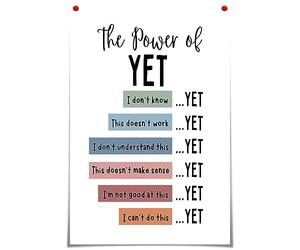 BFADMN The Power Of Yet Poster Therapy Office Decor DBT Canvas Wall Art Boho Classroom Growth Mindset Mental Health Prints School Counselor Power Of Now Decor Poster Kids Room Wall 12x16in Unframed