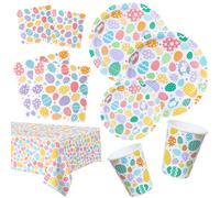 BFB Easter Party Paper Plates Napkins Cups and Tablecloth Set 81 Disposable Dinnerware for 16 Persons Happy Easter Party Supplies