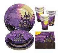 BFB Halloween Party Paper Plates Napkins and Cups Set Haunted House Pack of 96 Disposable Tableware