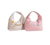 BFBZYME Custom 3D Chenille Crochet Name Corduroy Shoulder Bag, Personalised Tote Bag with Flower, Daily Slouchy Underarm Handbag Travel Work Purse for Girls
