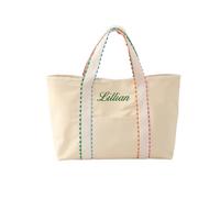 BFBZYME Custom Name Canvas Tote Bag with Colorful Rainbow Straps, Personalized Embroidered Initial Shoulder Bag, Maid of Honor Proposal Gift, Summer Beach Tote