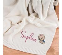 BFBZYME Personalised Knitted Cotton Baby Blanket Embroidered With Name & Patterns, 30x40 Inches, Soft Customised Honeycomb Blankets For Newborn, Keepsake For Boys And Girls