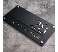 BFBZYME Personalised Modern House Numbers Plaques Custom Acrylic Address Sign For Outside 3D Hollow Address Numbers For Garden Yard Home Hotel Apartment Shop(Black Gold)
