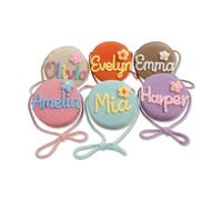 BFBZYME Personalized Small Round Straw Crossbody Bag, Custom 3D Crochet Name Kids Summer Beach Bag, Sling Box Purse for Flower Girl
