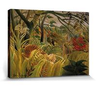 BFCY Surprised, Tiger in A Tropical Storm by Henri Rousseau - Canvas Print Wall Art Famous Painting Reproduction Stretched and Framed Ready to Hang 24" x 36"