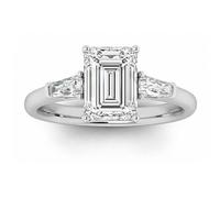 BFD Certified 1.50Carat D/VS Emerald and Side Tapper Baguette Diamond Trilogy Ring in Platinum Size O