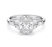 BFD IGI Certified 2.50Carat D/VVS Lab Grown Oval and Side Marquise Diamond Engagement Platinum Ring For Woman, UK Hallmarked Size L