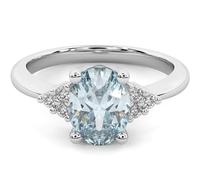 BFD NATURAL OVAL CUT AQUAMARINE AND DIAMOND ENGAGEMENT RING FOR HER MARCH BRITHSTONE 2.00ct Size-M
