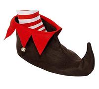 BFD ONE ELF BOOTS ELF SHOES ELF HAT OR ELF TIGHTS CHRISTMAS FANCY DRESS ELF SHOE ACCESSORY ADULTS SANTA'S LITTLE HELPER GREEN AND RED OR BROWN (Elf Boots Brown)