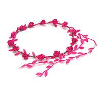 BFD One Ladies Girls Boho Floral Festival Flower Crown Head Band Garland One Size Wipe Clean With Dry Cloth Paper Flowers On Strong Wrapped Florist Wire 30 Colours (Fuschia Flowers And Leaves)