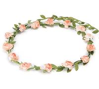 BFD One Ladies Girls Boho Floral Festival Flower Crown Head Band Garland One Size Wipe Clean With Dry Cloth Paper Flowers On Strong Wrapped Florist Wire 30 Colours (Peach)