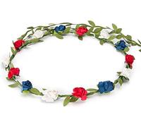 BFD One Ladies Girls Boho Floral Festival Flower Crown Head Band Garland One Size Wipe Clean With Dry Cloth Paper Flowers On Strong Wrapped Florist Wire 30 Colours (Red White And Blue)