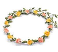 BFD One Ladies Girls Boho Floral Festival Flower Crown Head Band Garland One Size Wipe Clean With Dry Cloth Paper Flowers On Strong Wrapped Florist Wire 30 Colours (Peach And Yellow)