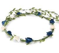 BFD One Ladies Girls Boho Floral Festival Flower Crown Head Band Garland One Size Wipe Clean With Dry Cloth Paper Flowers On Strong Wrapped Florist Wire 30 Colours (Blue And White)