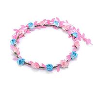 BFD One Ladies Girls Boho Floral Festival Flower Crown Head Band Garland One Size Wipe Clean With Dry Cloth Paper Flowers On Strong Wrapped Florist Wire 30 Colours (Pink Turquoise W Pink Leaves)
