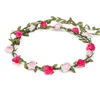 BFD One Ladies Girls Boho Floral Festival Flower Crown Head Band Garland One Size Wipe Clean With Dry Cloth Paper Flowers On Strong Wrapped Florist Wire 30 Colours (Pink And Fuschia)