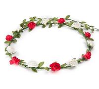 BFD One Ladies Girls Boho Floral Festival Flower Crown Head Band Garland One Size Wipe Clean With Dry Cloth Paper Flowers On Strong Wrapped Florist Wire 30 Colours (Red And White)
