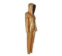 BFD One Shiny Long Sleeve Hooded Footless Dance Catsuit Unitard. Fish scale Printed Bodysuit Jumpsuit All In One Dancewear Metallic Wet Look Ladies Girls Cool Wash Catsuit Gymnastic Leotard Unitard