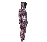 BFD One Shiny Long Sleeve Hooded Footless Dance Catsuit Unitard. Fish scale Printed Bodysuit Jumpsuit All In One Dancewear Metallic Wet Look Ladies Girls Cool Wash Catsuit Gymnastic Leotard Unitard