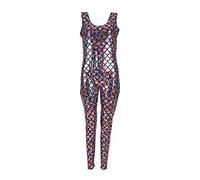 BFD One Shiny Sleveless Footless Dance Catsuit Unitard. Fish scale Printed Bodysuit Jumpsuit All In One Dancewear Metallic Wet Look Ladies Girls Cool Wash Catsuit Gymnastic Leotard Unitard