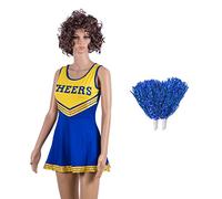 BFD ONE VARSITY COLLEGE SPORTS CHEERLEADER DRESS HIGH SCHOOL GIRL MUSICAL UNIFORM FANCY DRESS COSTUME OUTFIT WITH POM POMS POMPOMS. LADIES FANCY DRESS HALLOWEEN CHEERLEADER COSPLAY COSTUME