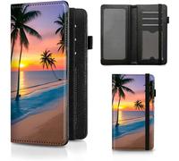 BFDHGQZC Checkbook Cover for Women Men, RFID Blocking Personal PU Leather Checkbook Check Book Holder Wallet with Elastic Tape & Credit Card Slot, Sunset Beach Palm Trees