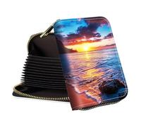 BFDHGQZC Credit Card Holder for Women - Small RFID Blocking Accordion Wallet, Slim PU Leather Card Case Organizer with Zipper for Travel & Daily Use, Sunset Beach, 4.3x3.1" Accordion Wallet