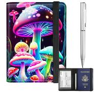 BFDHGQZC Passport and Vaccine Card Holder Cover Combo Passport Holder for Travel PU Leather RFID-blocking Vaccine Card Slot Cover with Elastic Strap &Pen& for Women Men, Gorgeous Mushrooms