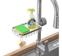 BFDYY Sponge Holder Over Faucet Kitchen Sink Caddy Organizer, Stainless Steel Detachable Hanging Faucet Drain Rack for Bathroom, Scrubbers, Soap, Chrome