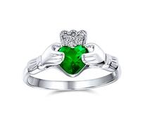 BFF Celtic Irish Friendship Promise AAA CZ Green Simulated Emerald Hands & Heart Claddagh Ring For Women Teens .925 Sterling Silver