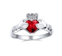 BFF Celtic Irish Friendship Promise AAA CZ Simulated Ruby Red Hands & Heart Claddagh Ring For Women Teens .925 Sterling Silver