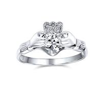 BFF Celtic Irish Friendship Promise Clear AAA Cubic Zirconia Hands & Heart Claddagh Ring For Women Teens .925 Sterling Silver