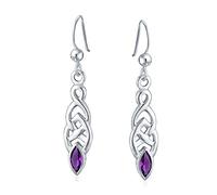 BFF Celtic Irish Love Knot Bezel Set Simulated Purple Amethyst CZ Fish Hook Dangle Earrings For Women .925 Sterling Silver